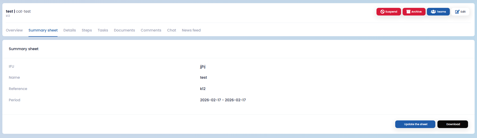 Summary Sheet
